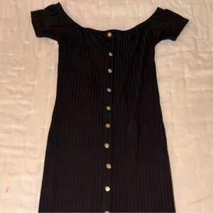 Black Off-Shoulder Button-Down Dress